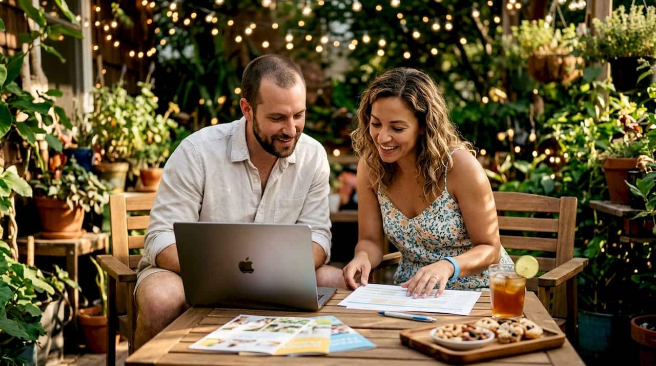 Couple planning weekend wedding schedule
